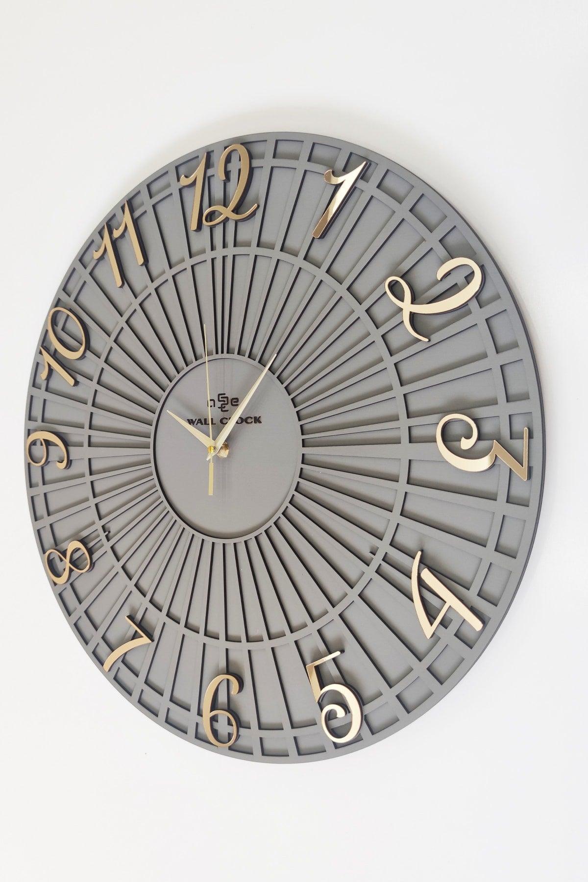 Special Striped Decorative Wall Clock Anthracite & Gold 50x50cm Silent Mechanism - Swordslife