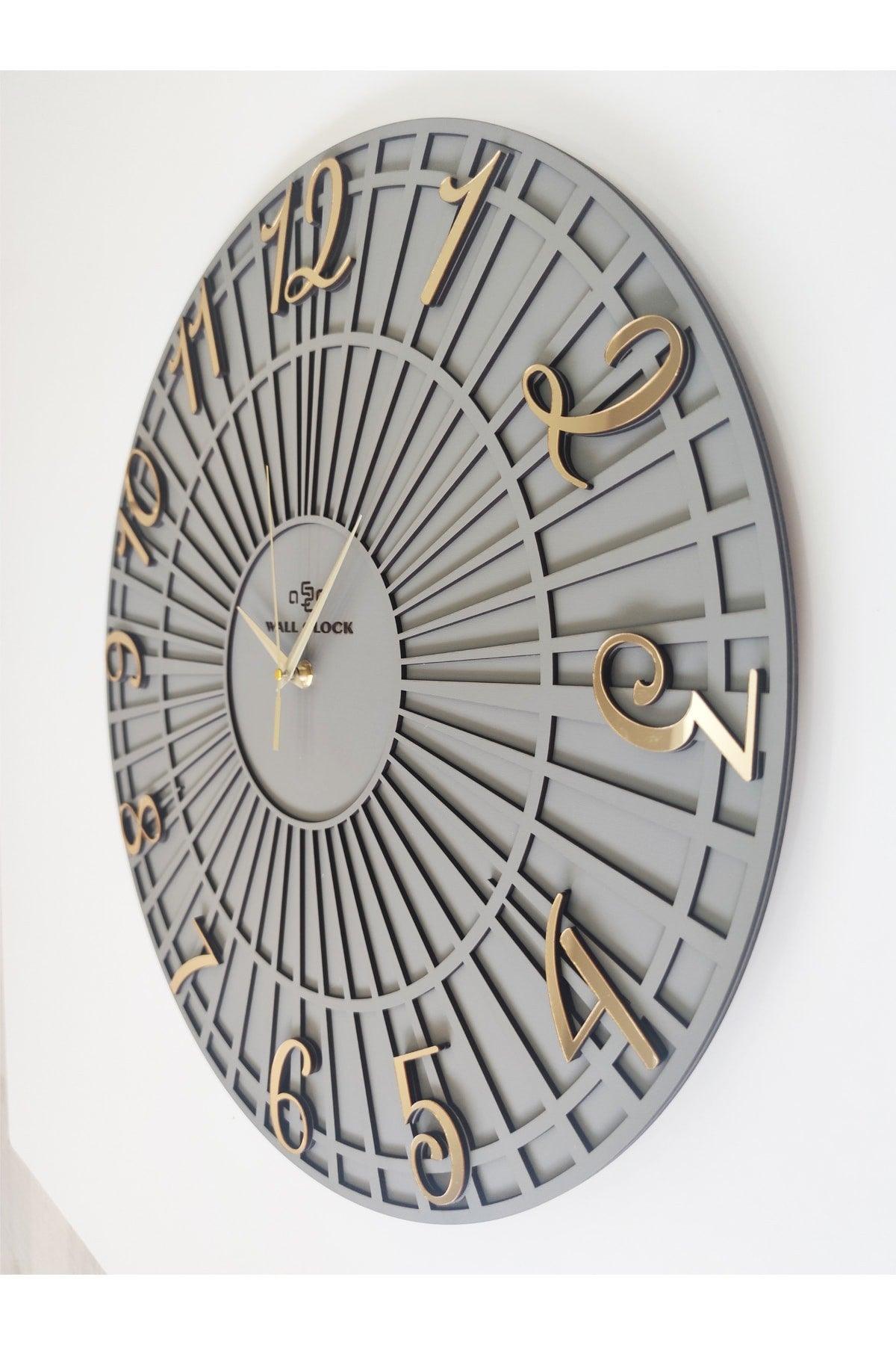 Special Striped Decorative Wall Clock Anthracite & Gold 50x50cm Silent Mechanism - Swordslife