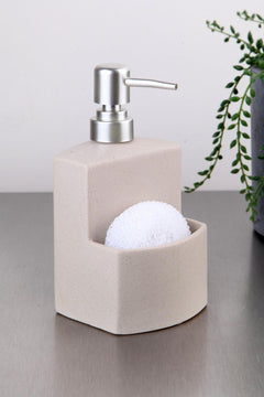 Beige ceramic liquid soap dispenser with barrel design