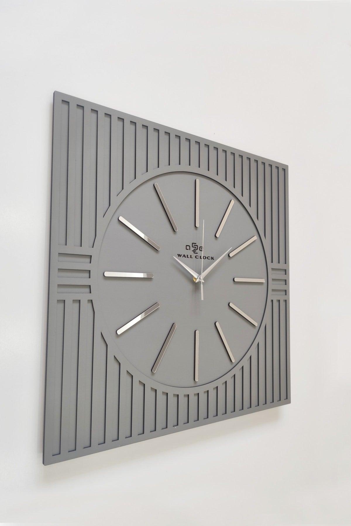Square Line Pattern Decorative Anthracite&silver Wall Clock 50x50cm - Swordslife