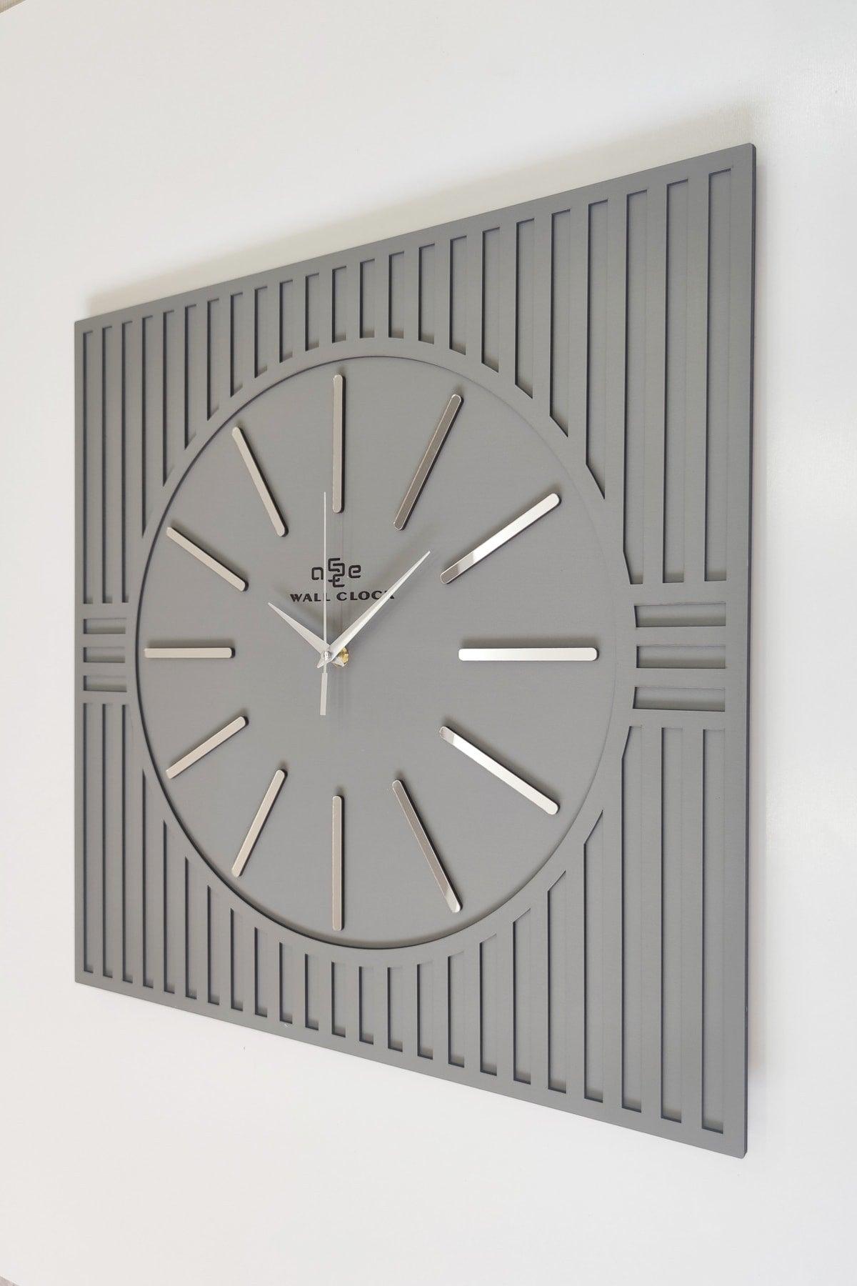 Square Line Pattern Decorative Anthracite&silver Wall Clock 50x50cm - Swordslife