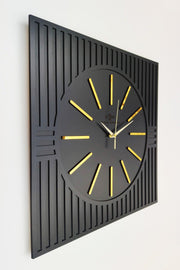 Square Line Pattern Gold Plexi Black&gold Decorative Wall Clock - Swordslife
