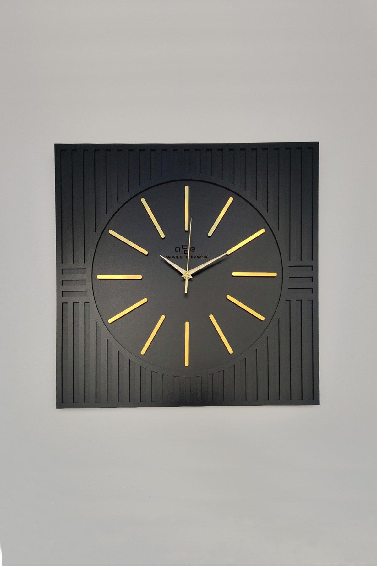 Square Line Pattern Gold Plexi Black&gold Decorative Wall Clock - Swordslife