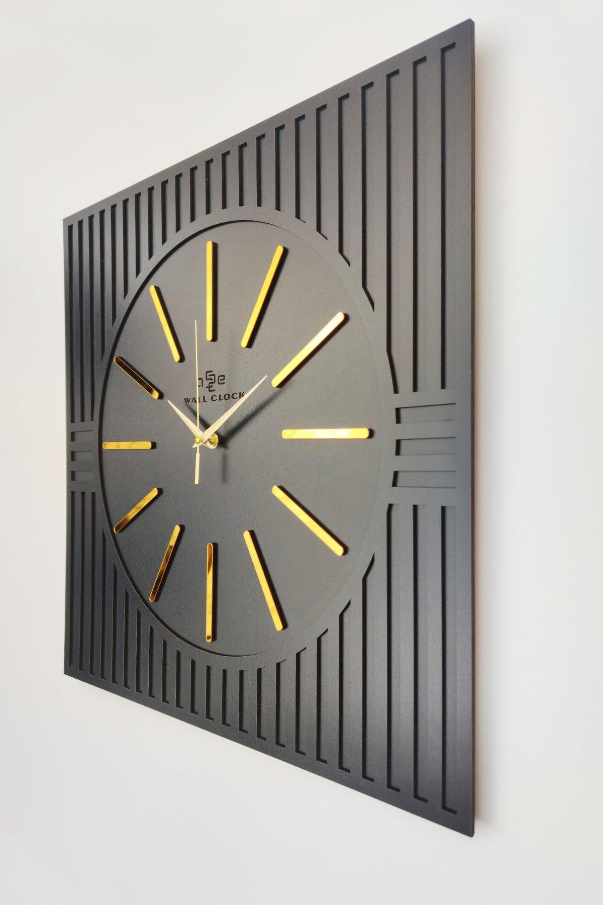 Square Line Pattern Gold Plexi Black&gold Decorative Wall Clock - Swordslife