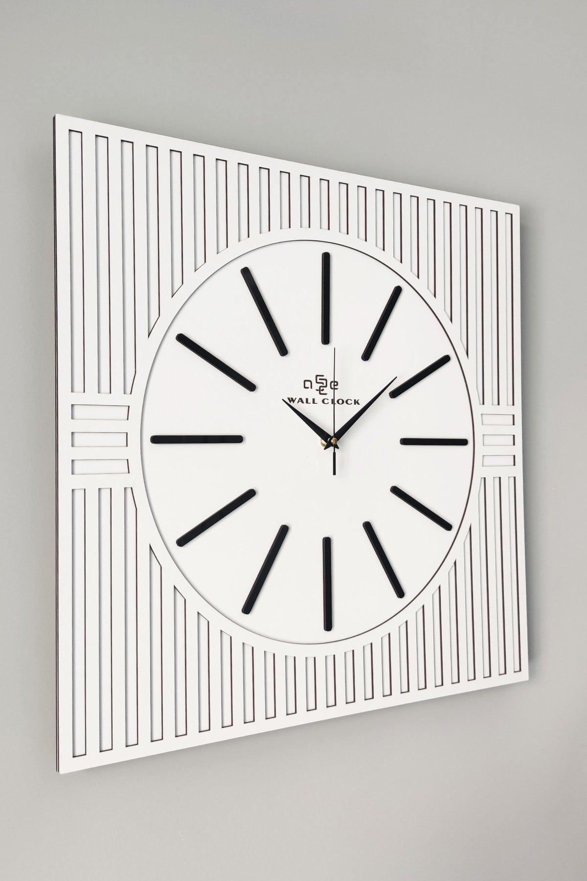 Square Line Pattern Mirror Plexi Decorative White&black Wall Clock 50x50cm - Swordslife