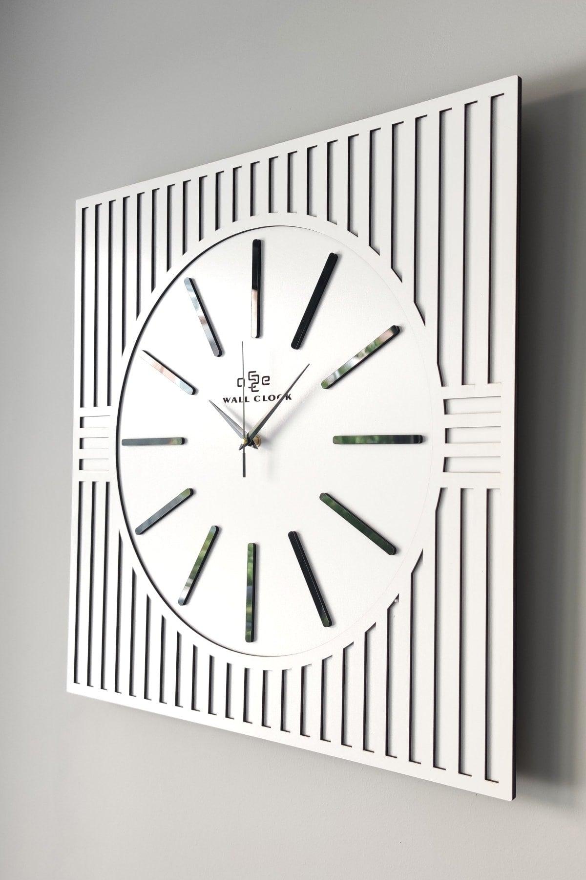 Square Line Pattern Mirror Plexi Decorative White&black Wall Clock 50x50cm - Swordslife