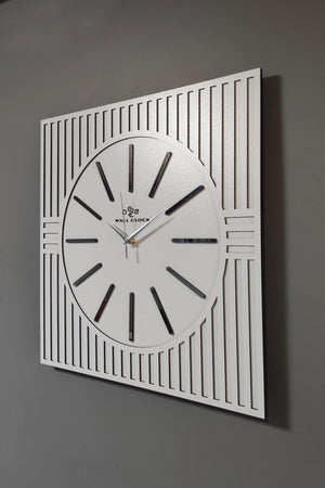 Square Line Pattern Mirror Plexi Decorative White&silver Wall Clock - Swordslife