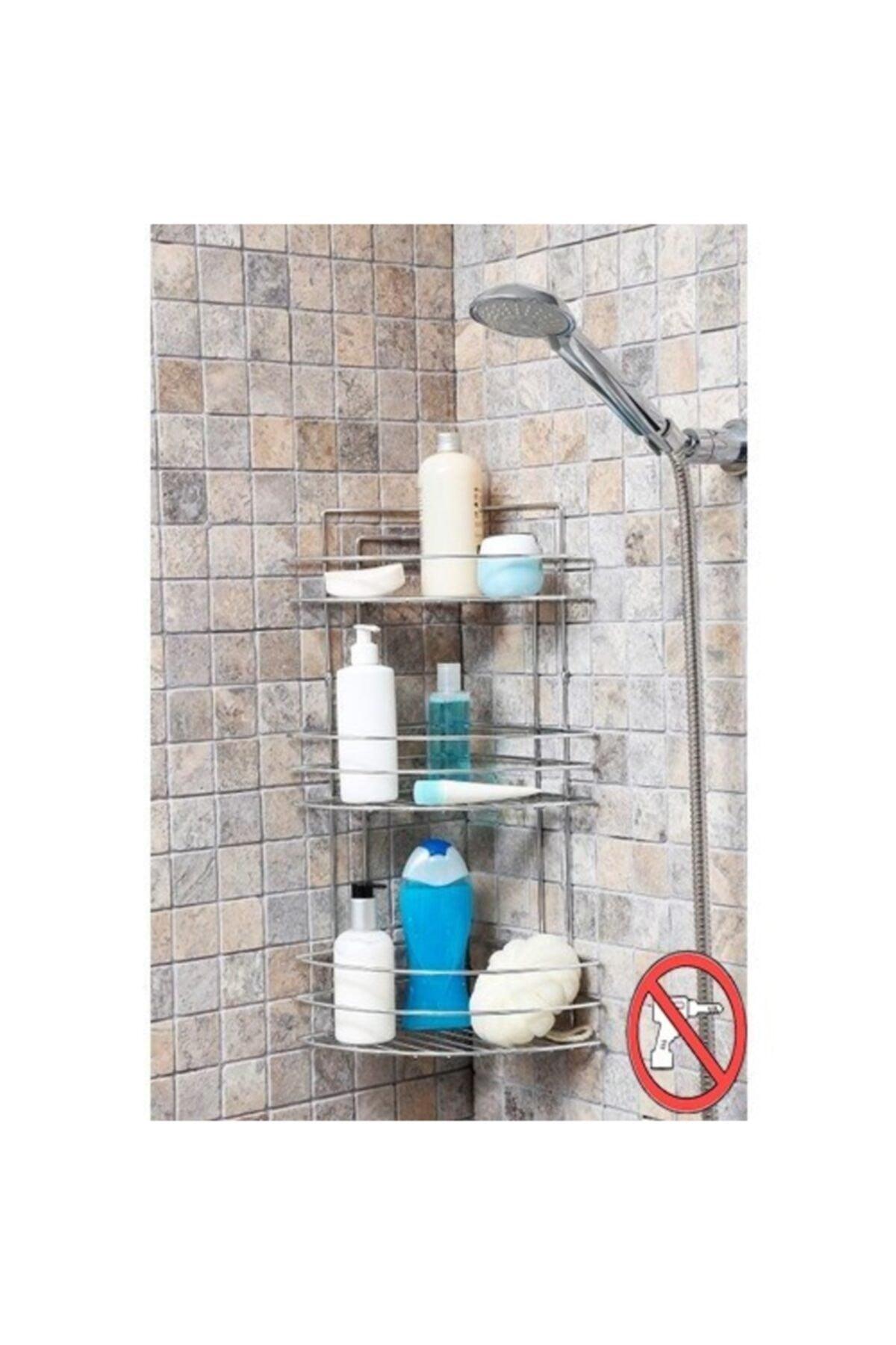 Stainless Wall Adhesive 3-Tier Bathroom Corner Shampoo Holder Bathroom Organizer Shelf Chrome Tk-03 - Swordslife