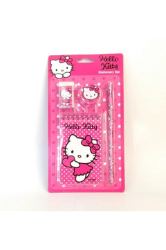 Basic stationery set with notebook, pencil, eraser and sharpener