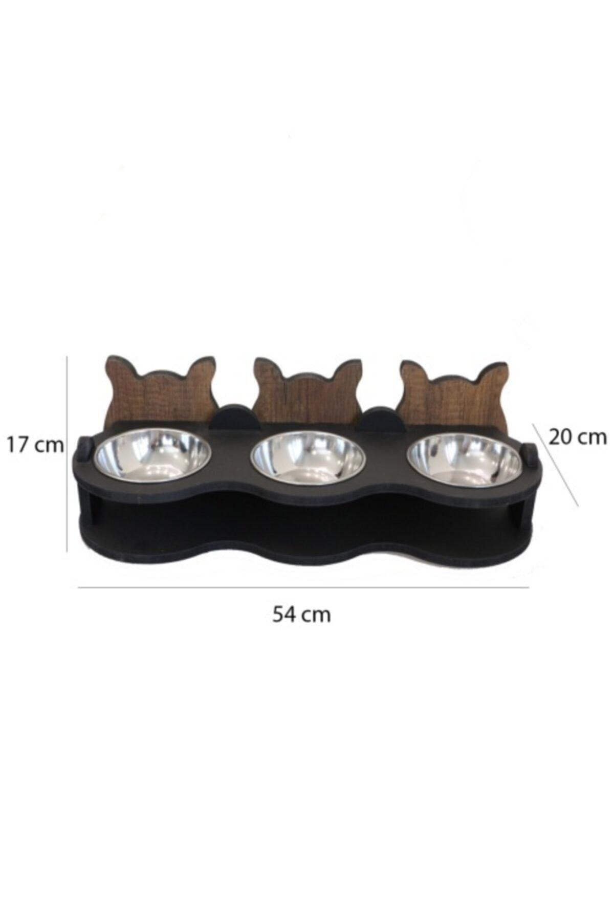 Wooden 3 Piece Cat Food And Water Container With Steel Bowl