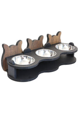 Wooden 3 Piece Cat Food And Water Container With Steel Bowl