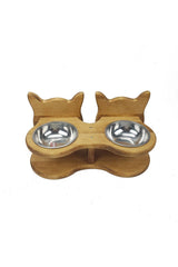 Wooden Cat And Dog Small Breed With Steel Bowl