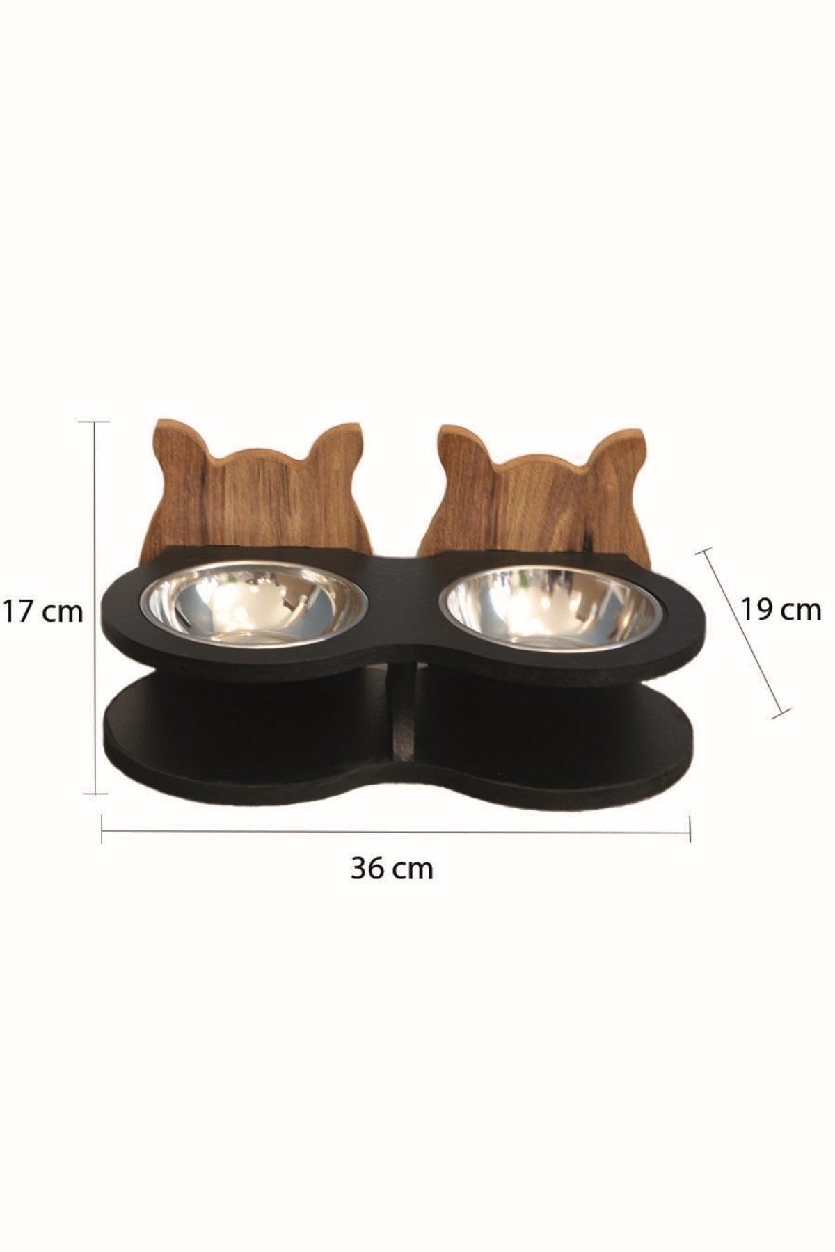 Wooden Cat Food And Water Container With Steel Bowl