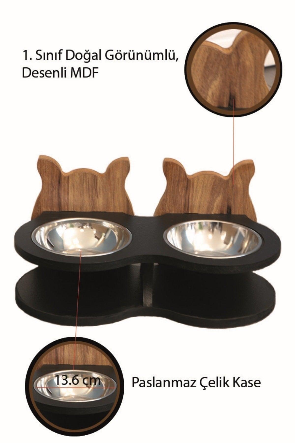 Wooden Cat Food And Water Container With Steel Bowl