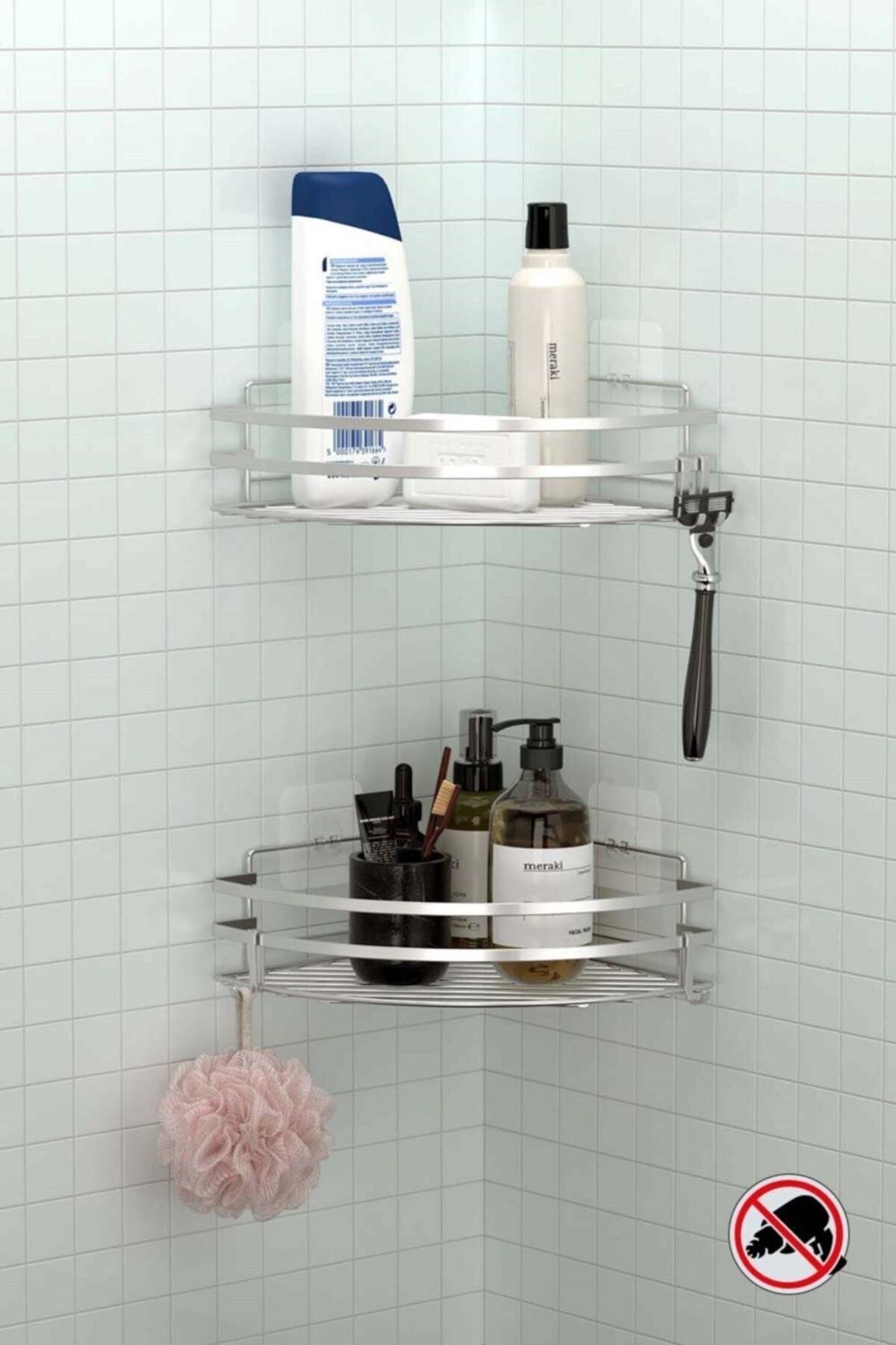 2 Pieces Bathroom Corner Shelf with Adhesive Hooks