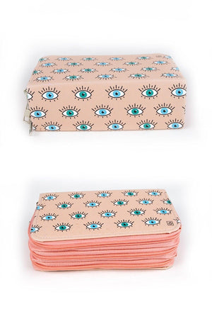 Pencil Case Eye Theme Three Compartment Vegan Leather