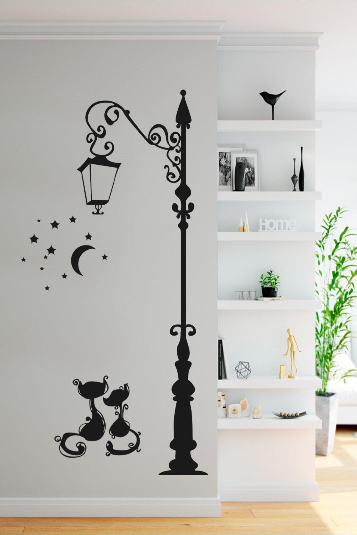 Street Lamp Two Cats Stars Moon Light Decorative Wall Sticker - Swordslife