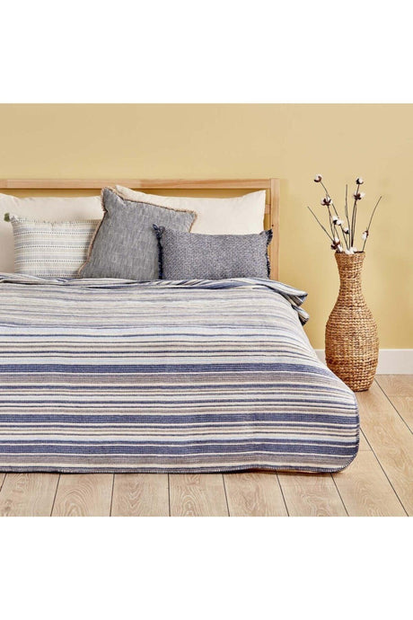 Stripe Cotton Double Blanket Blue (180x220 Cm) - Swordslife