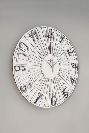 Striped Pattern White & Silver 50cm Wall Clock Silent Mechanism - Swordslife
