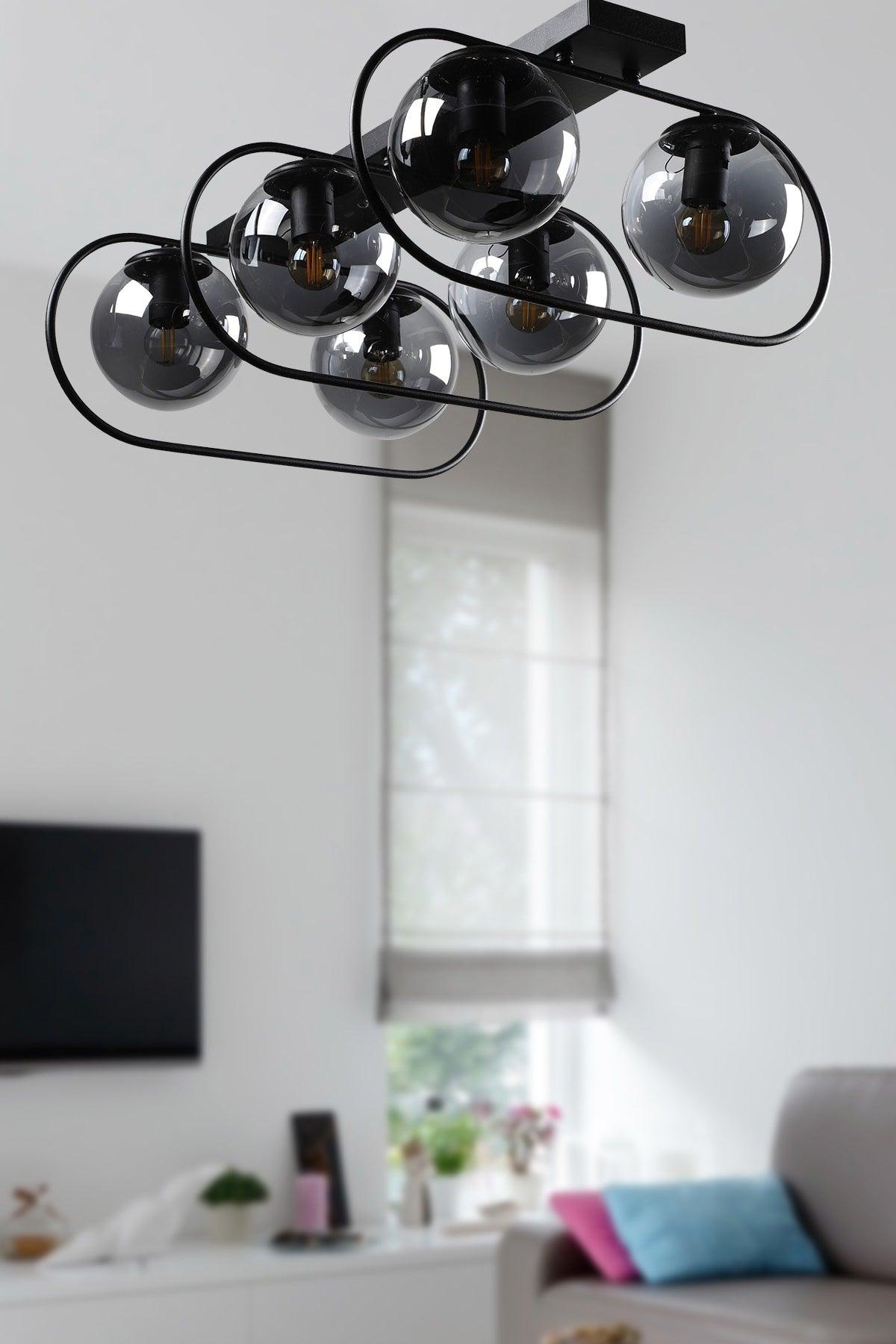 Sühan 6th Row Black-smoked Globe Glass Chandelier - Swordslife