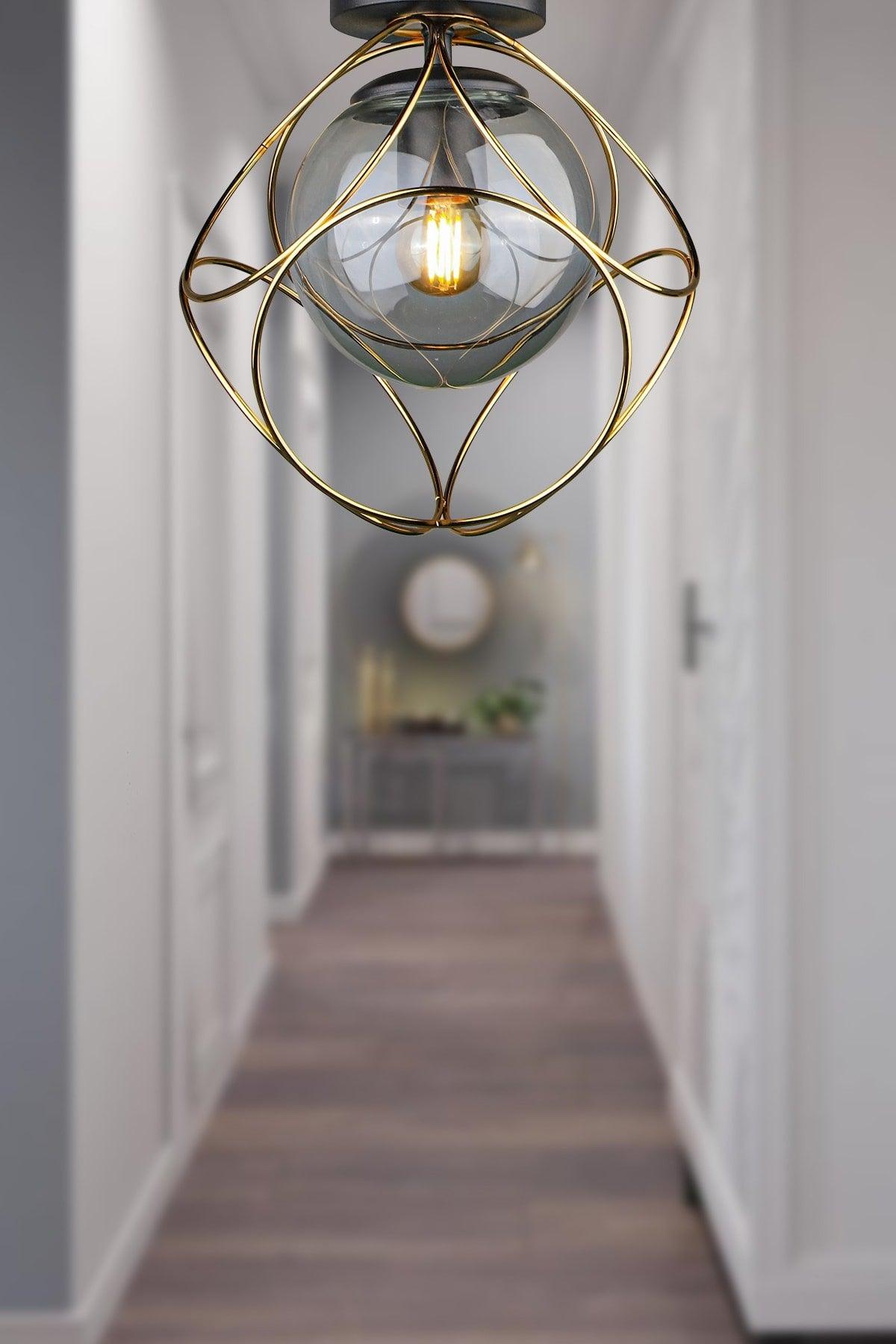 Suna Ceiling Mount Single Chandelier Gold Smoked Glass - Swordslife