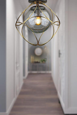 Suna Ceiling Mount Single Chandelier Gold Smoked Glass - Swordslife
