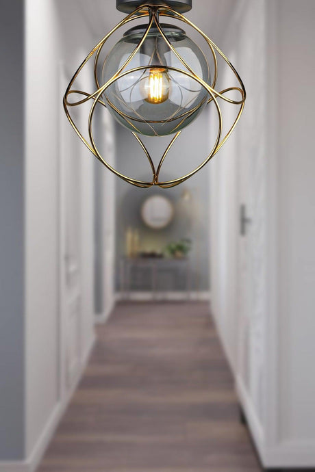 Suna Ceiling Mount Single Chandelier Gold Smoked Glass - Swordslife