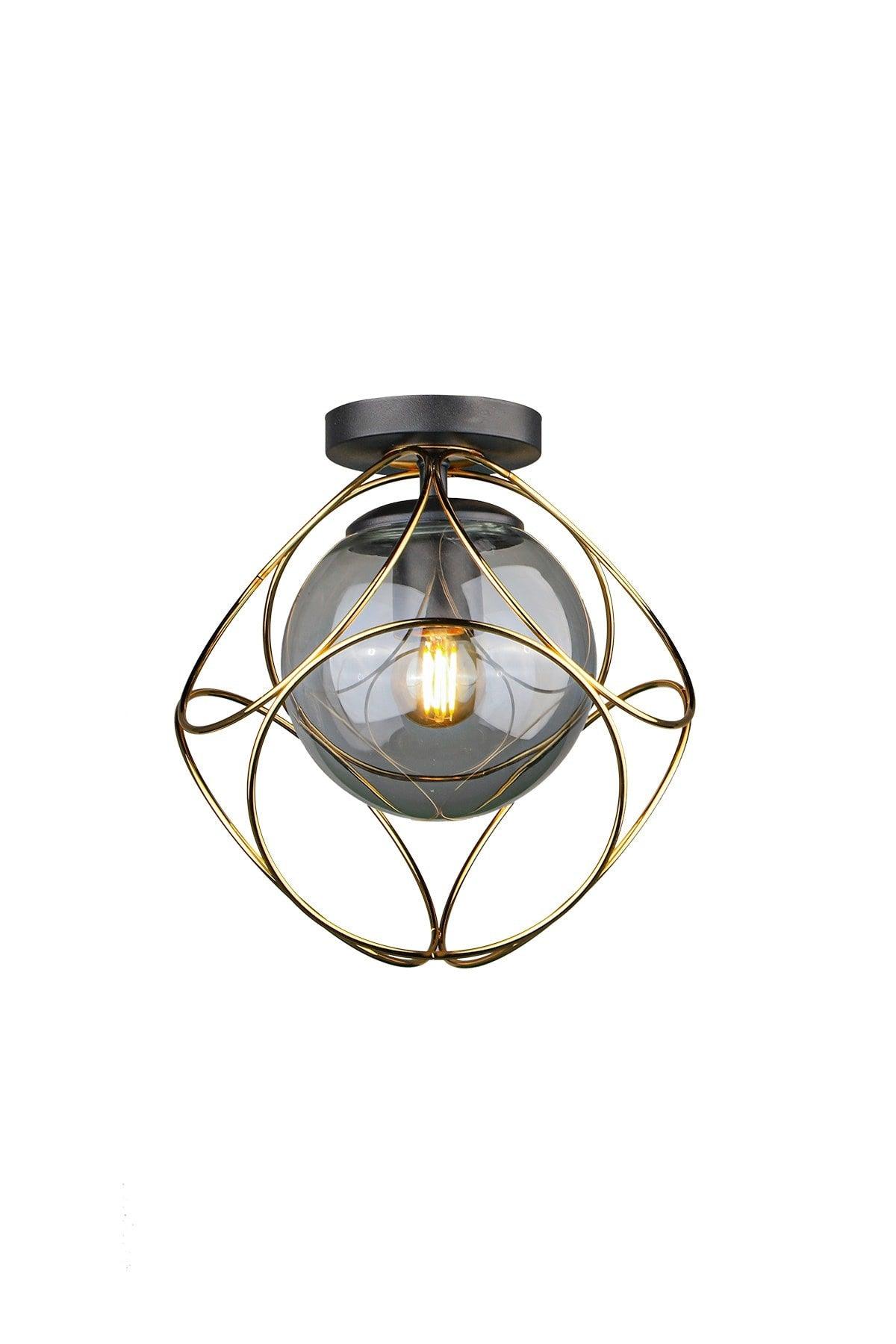 Suna Ceiling Mount Single Chandelier Gold Smoked Glass - Swordslife