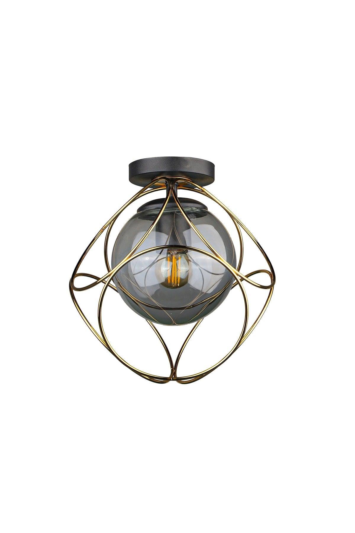 Suna Ceiling Mount Single Chandelier Gold Smoked Glass - Swordslife