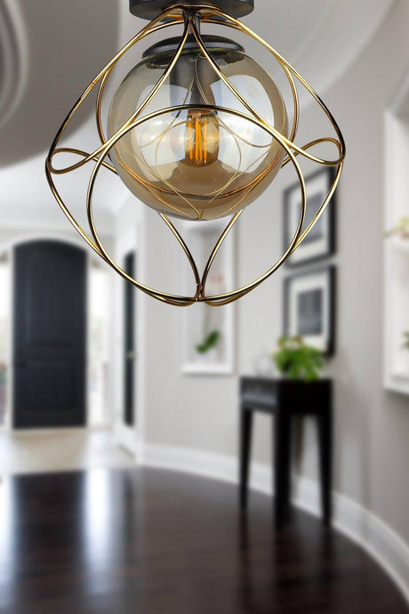 Suna Ceiling Mount Single Chandelier Gold Honey Glass