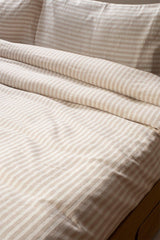 Milky Brown Striped Linen Double Duvet Cover & Pillow Set 200x220 Cm - Swordslife