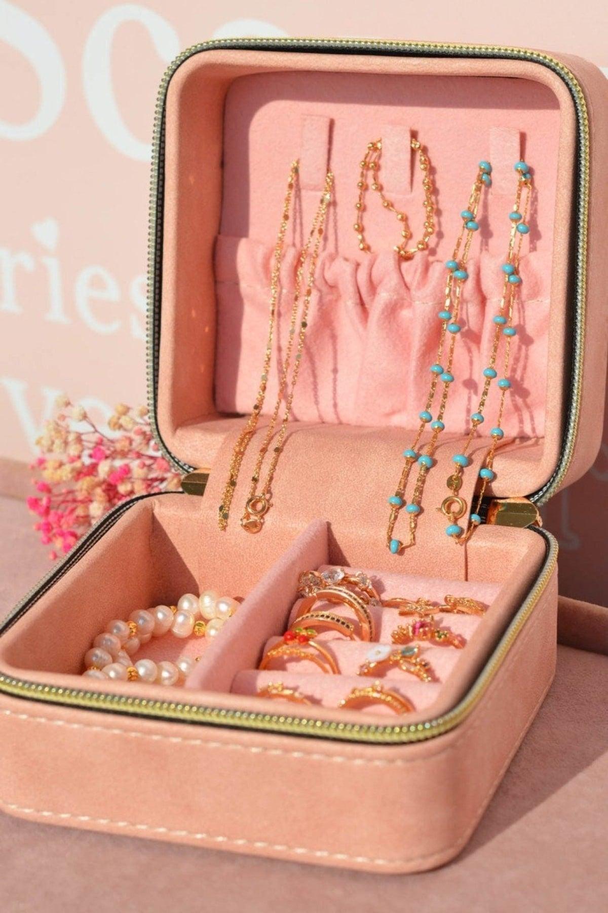 Jewelry Box Travel Organizer Jewelry Bag Soft Pink - Swordslife