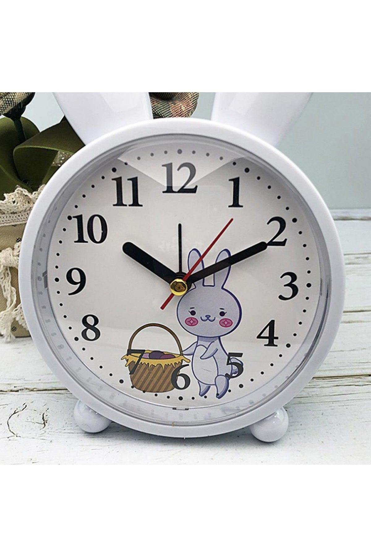 Rabbit Themed Desk Clock Kids Room Alarm Alarm White - Swordslife