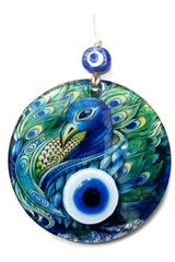 Peacock Pattern Fusion Glass Evil Eye Beads Handmade Wall Ornament 12x12 - Swordslife