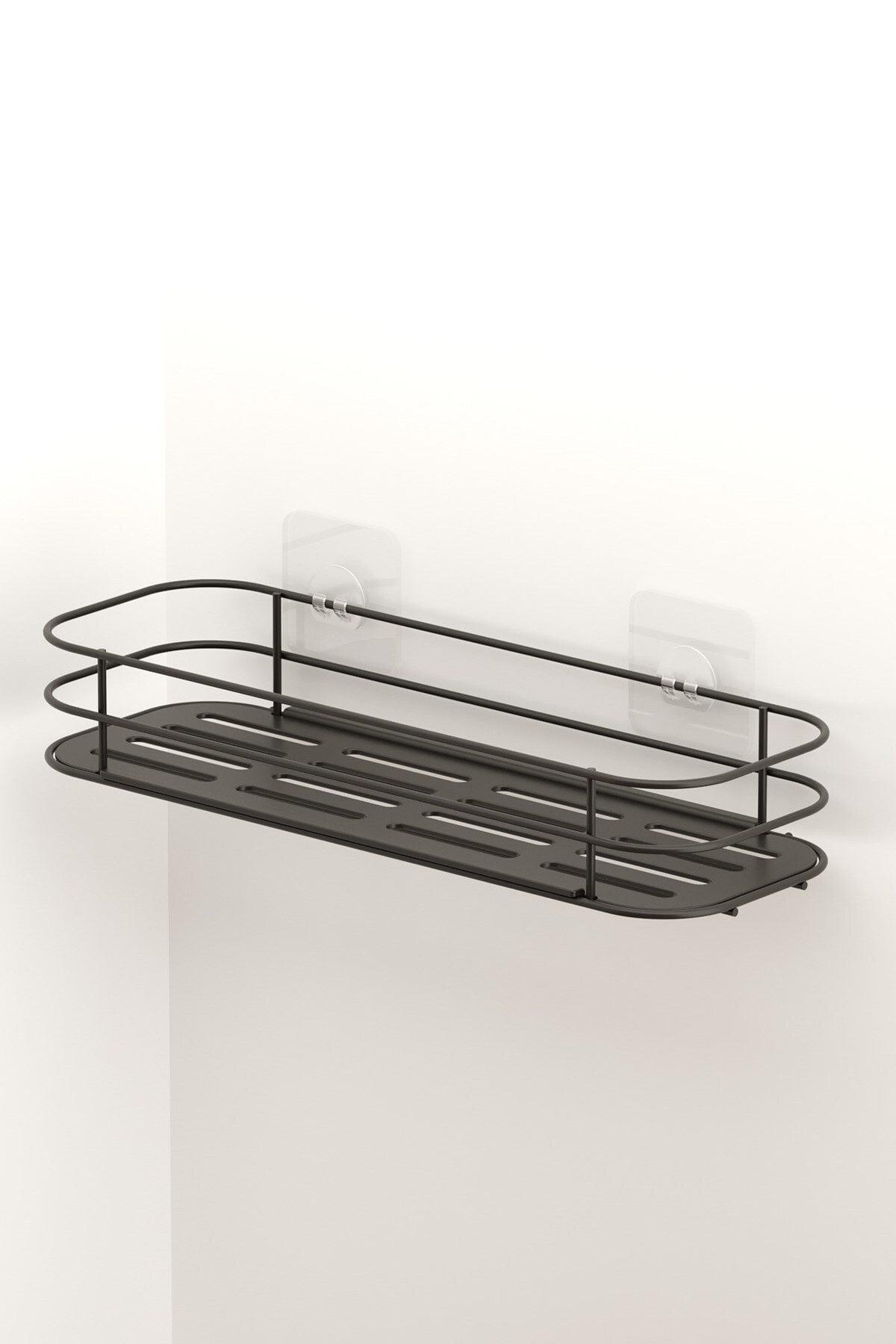 Teknotel Adhesive Long Bathroom & Kitchen Shelf Matt Black Grena Seri St123 - Swordslife