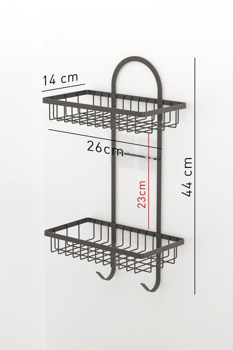 Teknotel Adhesive Two Tier Hooked Bathroom Shelf Matt Black St308 - Swordslife