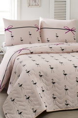Single Quilted Bedspread Set Flamingo Powder - Swordslife