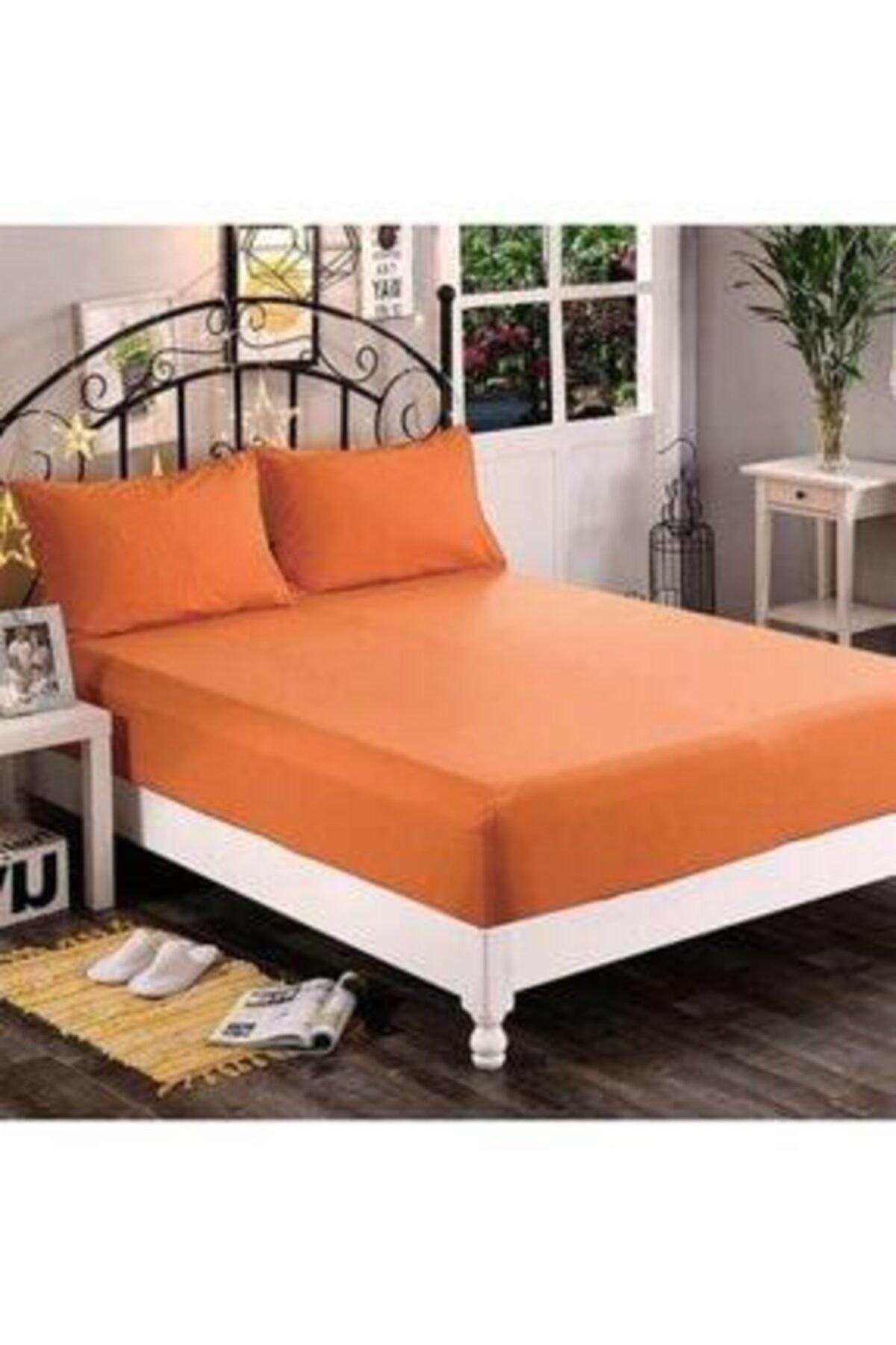 Single Orange Color Ranfors Fabric Elastic Bed Sheet - Swordslife