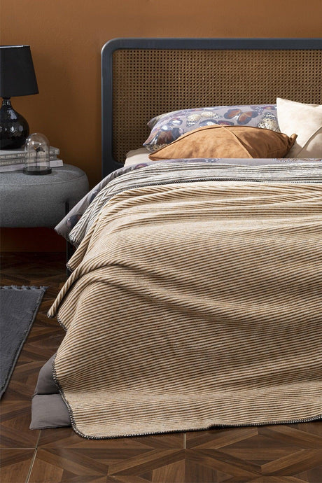 Thin Stripe Cotton Double Blanket 200x220 Cm Anthracite – Mustard - Swordslife