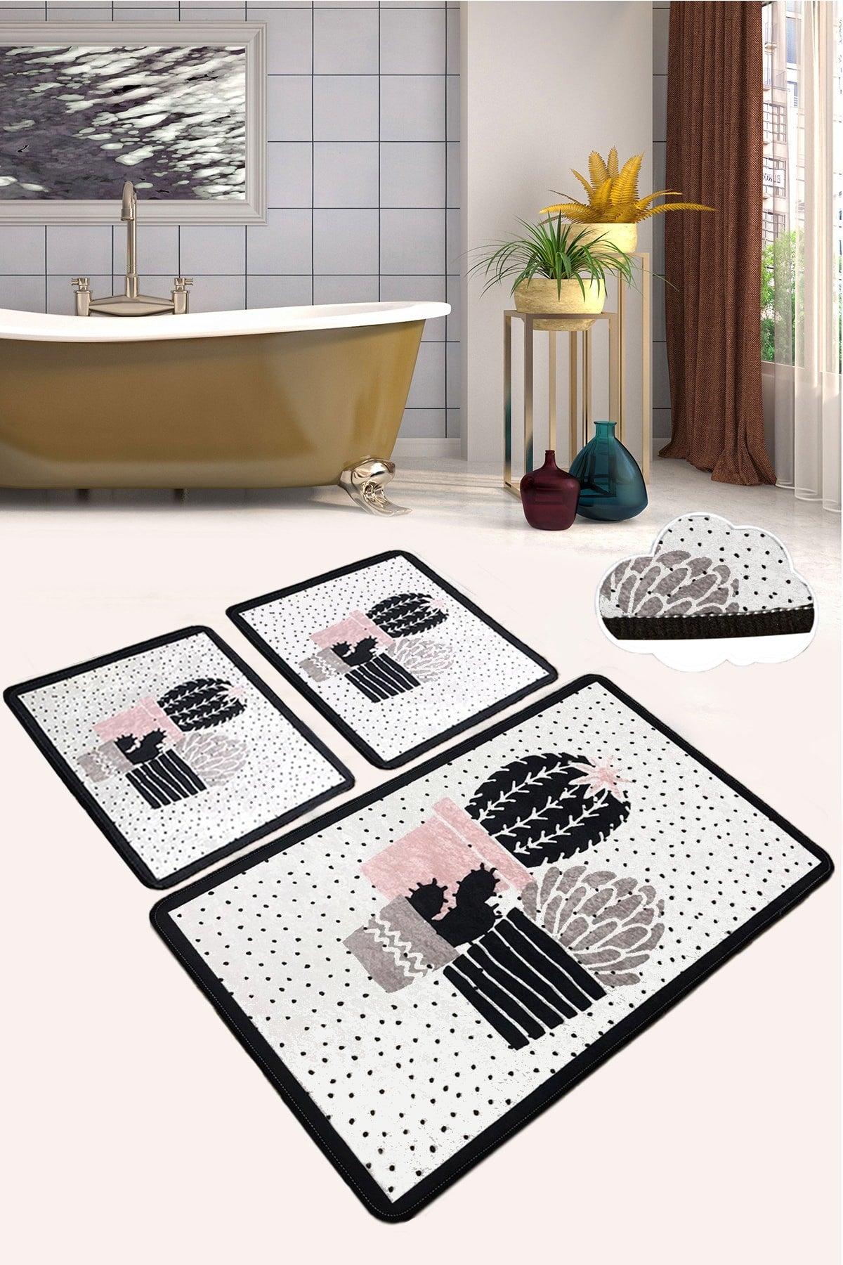 Three Cactus Djt 3 Pcs Set Bathroom Carpet Mat Anti-Slip Base Washable Closet Set - Swordslife