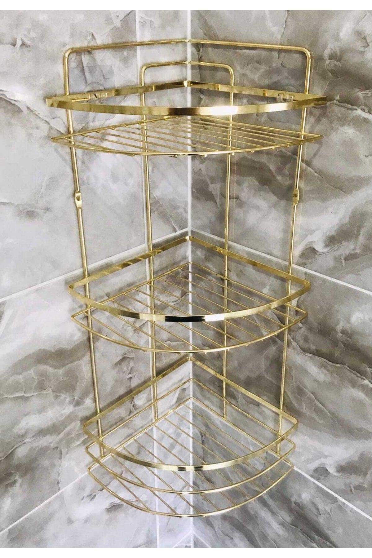 Three Tiers Gold Color Bathroom Shelf - Swordslife