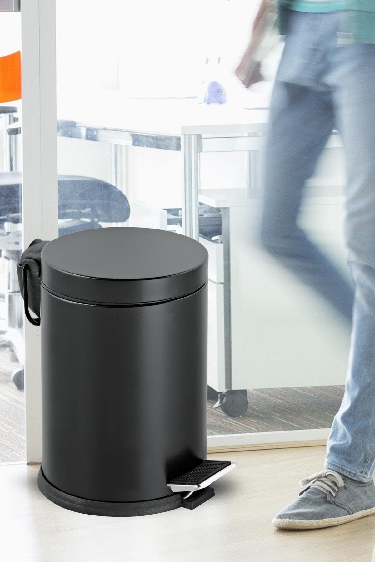 Toilet Bathroom Balcony Kitchen 3 Liter Black Pedal Dustbin Waste Bin - Swordslife