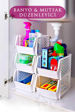Stackable under sink organizer shelf, 21 x 28 cm white plastic
