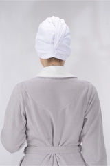 Towel Hair Drying Cap - Buttoned - Microfiber - White - Triple - Swordslife