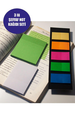 Transparent Sticky Notes Set - 3 Sizes in 5 Colors