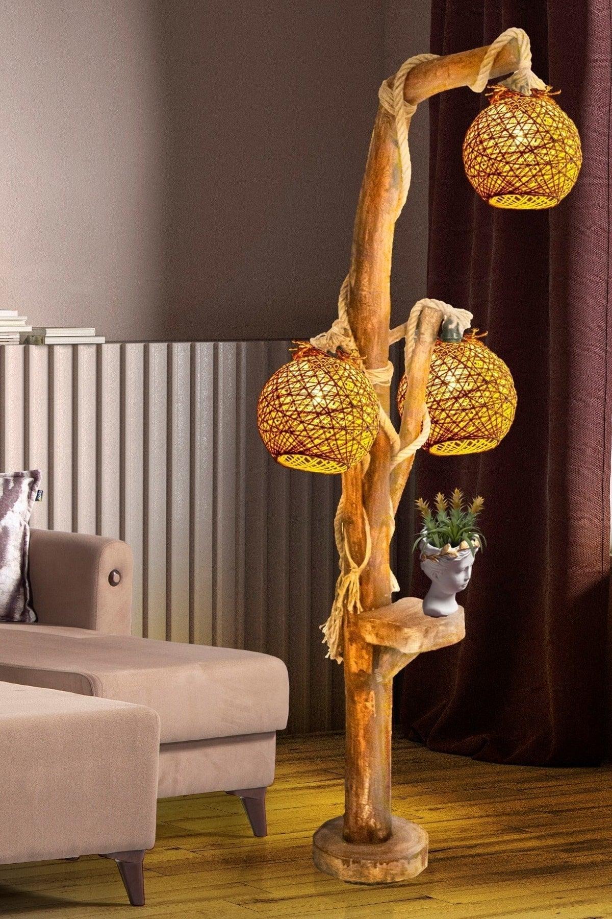 Tree Floor Lamp Disassembled Natural Tree Halicarnassus Series Min 140cm - Swordslife