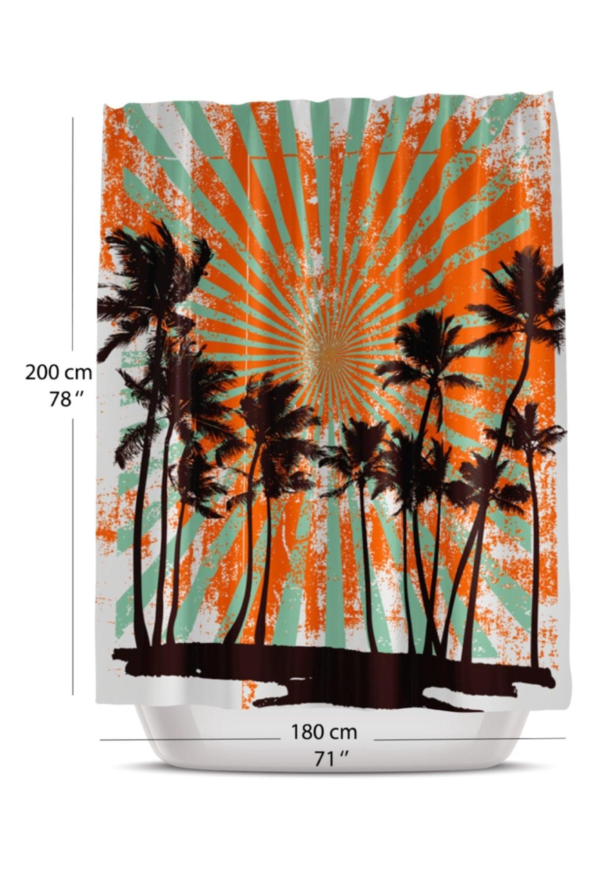 Tree Pattern Shower Curtain - Digital Printed Colorfast Bathroom Curtain, Single Sash Hawaiian Sun Bathroom Shower Curtain - Swordslife