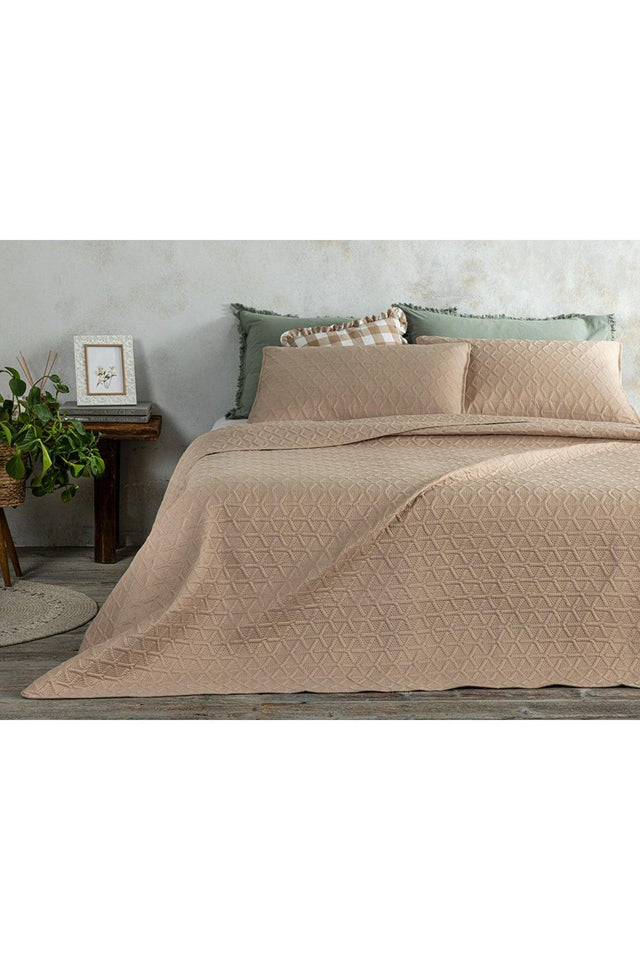 Triangle Multi-Purpose King Size Bedspread Set 240x220 Cm Beige - Swordslife