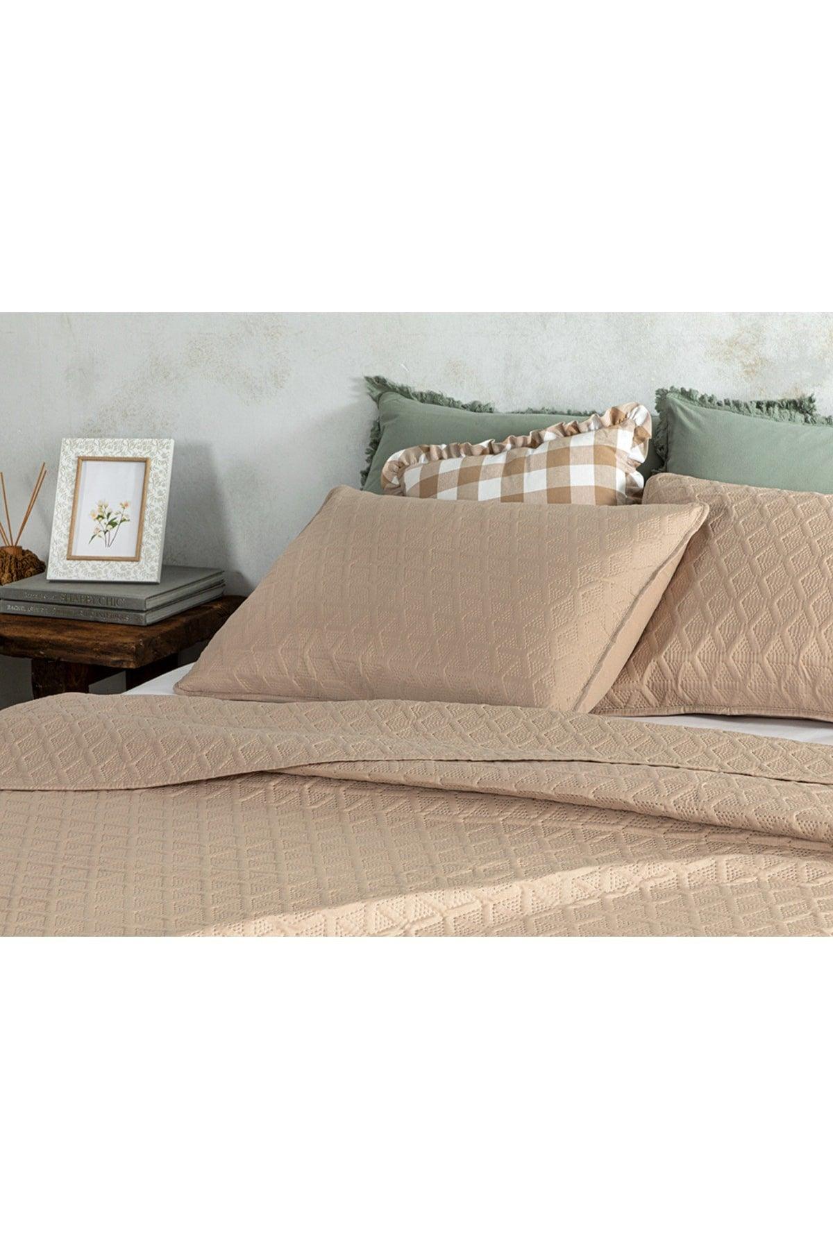 Triangle Multi-Purpose King Size Bedspread Set 240x220 Cm Beige - Swordslife