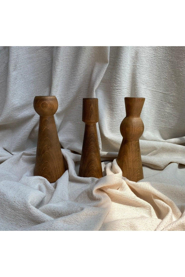 Trio 3 Piece Wooden Candlestick - Swordslife